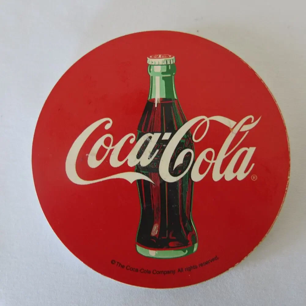 Vintage COCA COLA COKE Coasters in Wood Holder Stone Cork Set of 4 Soda Drinks